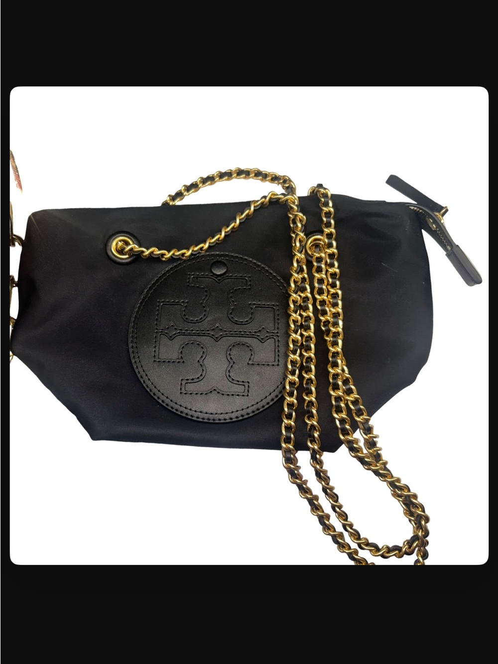 Tory Burch Black Nylon Crossbody with Gold Chain Strap